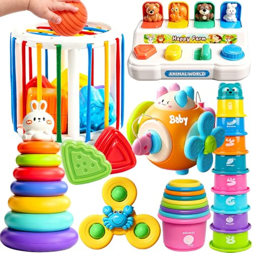 Caiery 6 in1 Baby Toys Montessori Toys for 1 Year Old Boys Girls 1st Birthday Gifts, Brian Sensory Toys for Babies Early Educational Baby Travel Toys for Toddler Age 1-2
