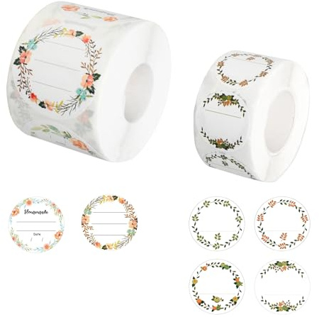 Etiquetas Congelador, Etiquetas Adhesivas, 1000 PCS de Etiquetas Escriturables de 2.5cm y 5cm en Rollo, Perfectas para Mermeladas, Sobres, Manualidades y Bolsas de Regalo