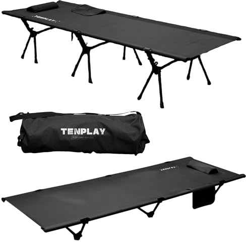 Mtenplay Lit de camping ultraléger, capacité de 3,08 kg et 150 kg, lit portable compact avec aluminium 7075, Oxford 600D, appuie-tête et sac de transport, 2 réglages de la hauteur pour adultes