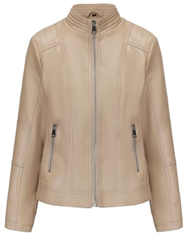 vittorio y Giacca Donna in Ecopelle Elegante Modello Aderente e Confortevole, Tasche Laterali e Interni Foderati (IT, Testo, XXL, Regular, Regular, BEIGE)