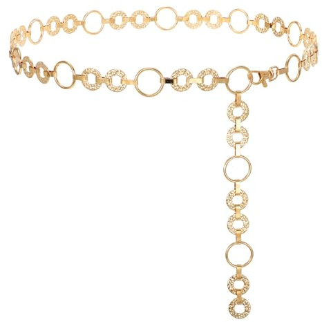 JASGOOD Ceinture Femme Dorée Chaine de Taille en Métal Ceinture Chaine Réglable Tendance pour Jeans Robe Jupe