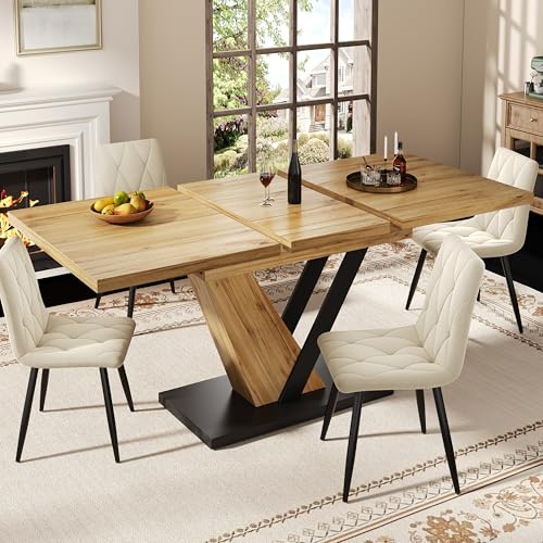 Kebnor - Mesa de comedor extensible (120–160 x 75 x 75,5 cm), mesa, mesa de cocina, mesa extensible, extensible hasta 160 cm, adecuada para cocina y sala de estar, tablero con veta de madera