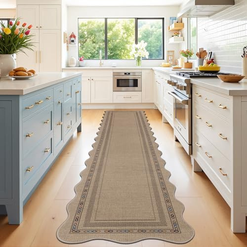 SHACOS Alfombra Pasillo Moderna Fina 60x240cm, Aspecto de Yute, Alfombra Cocina Antideslizante Lavable, Tapete Corredor Largo para Entrada, Pasillo, Lavandería