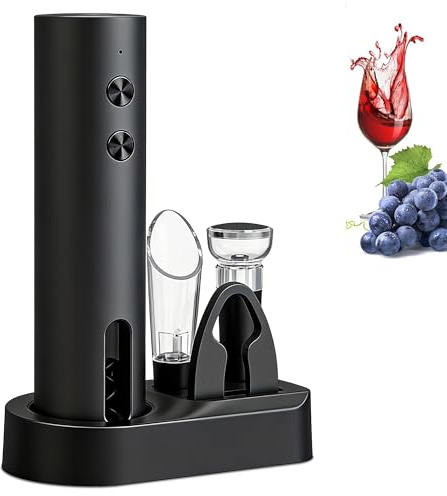 Vellux Juego de abridor de vino eléctrico 5 en 1, sacacorchos recargable con cortador de aluminio, indicador LED, vertedor aireador y tapón de vacío