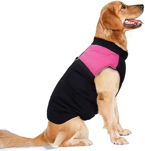 MUNSKT Waterproof Dog Jacket with Harness Hole, Windproof & Warm Winter Coat for Dogs, Lightweight Fleece Lined, Easy to Put On & Take Off (XXL)