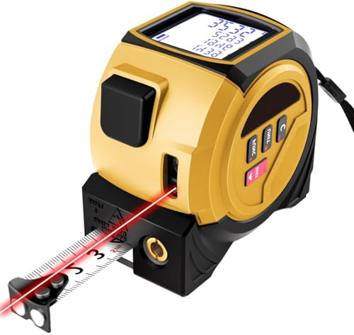 Risegun 3 en 1 cinta métrica digital, cinta métrica láser, nivel de línea cruzada, telémetro digital infrarrojo de 60 m, unidades FT/in/M, medición de distancia, área y volumen.