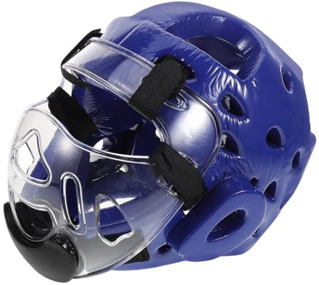 MAGICLULU Casque Taekwondo Bleu Ajustable Rembourrage en Mousse, Casque Intégral de Protection pour Garçons et Filles Entraînement Arts Martiaux et Boxe