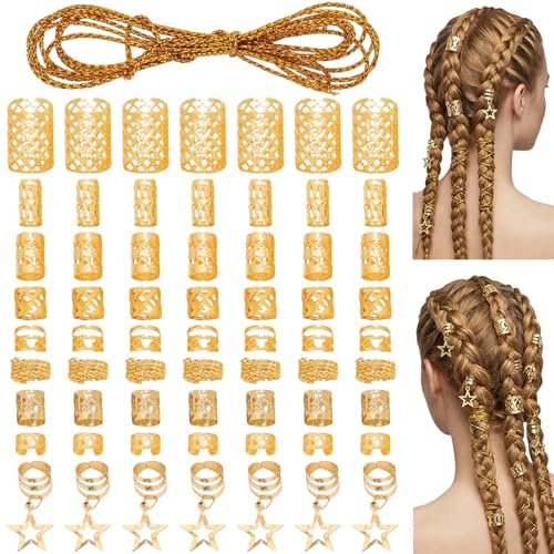 NiceNaiils 126 Pcs bijoux cheveux, Bijoux Cheveux Tresse, Bijoux de Cheveux, à Cheveux Dorées Pour Tresses, Accessoires Pour Dreadlocks, Accessoires Pour Dreadlocks, Pour Hommes, Femmes（Or）