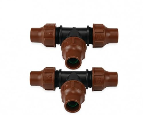 Poolmart 1 Rain Bird Raccordo a T 16mm x 16mm x 16mmLock Quick Tipo BF-32 Polipropilene Marrone per Impianti di Irrigazione in Agricoltura e Giardino (Pacco da 2)