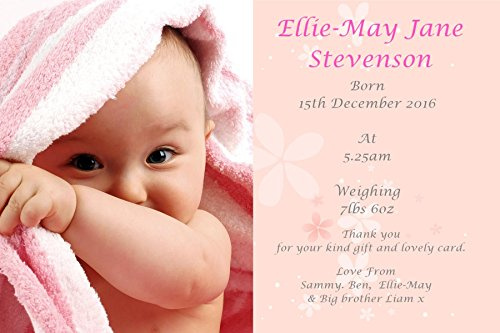 20 Personalised Baby Girl Birth Announcement cards Pink AC30