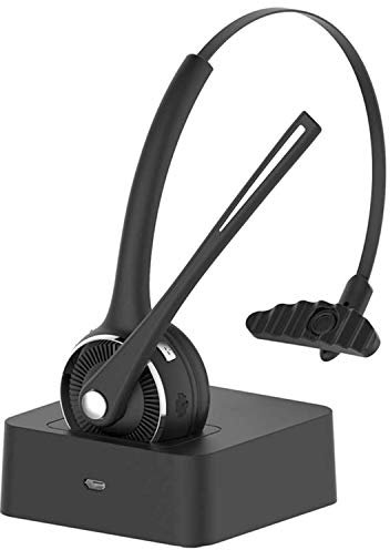 Funtuan Bluetooth Headset, Wireless Headphone with mic,Noise Cancelling Trucker Bluetooth Headset,Handsfree Headsets with Charging Dock for Call Center,Home,Smartphones,PC