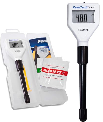 PeakTech P 5315, pH Messgerät für Reagenzgläser, Aquarium, Pool und Wasseraufbereitung, pH Wert Checker mit Zubehör, 0.00-14.00 pH, extra dünne Sonde, 1 Stück