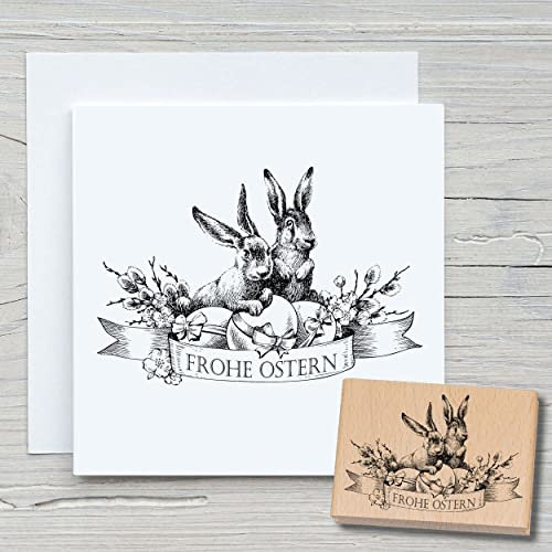 NEWSTAMPS Stempel Frohe Ostern Bild 01 Motivstempel groß aus Holz & Gummi zum Karten basteln, Holzstempel, Osterkarte, Grußkarte, Scrapbook, Textilstempel, Deko, Kinder