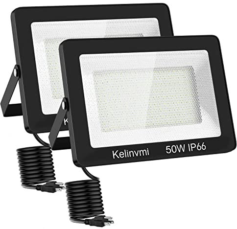 kelinvmi 50W LED Strahler Außen, 5000lm LED Flutlicht Außenleuchte, 4200K Warmweiß IP66 Wasserdicht Außenbeleuchtung für Garten, Garage, Haus, Hof, 50cm Drähte ohne Stecker, 2-Packung.