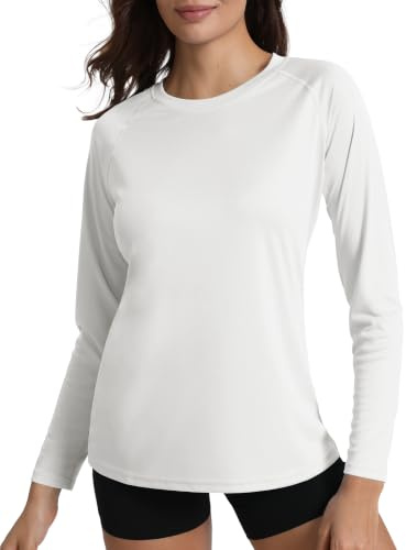 MAGCOMSEN Sportshirt Damen UV Tshirt Wasser Langarmshirt Laufshirt Atmungsaktiv Leicht Rash Guard Badeshirt Weiß S