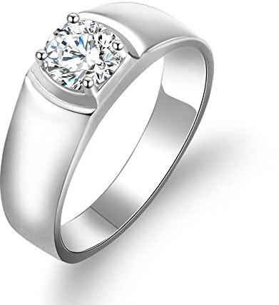 Bagues en moissanite pour homme 1 carat 6,5 mm avec diamant solitaire en or blanc 18 carats, couleur D, pureté VVS1, taille 7-12, Pierre précieuse, Moissanite