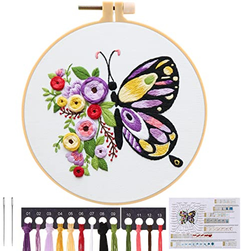 JSRQT Fjärilsbroderi korsstygnsset, broderi, startkit, blomma, broderi, startkit för nybörjare och vuxna