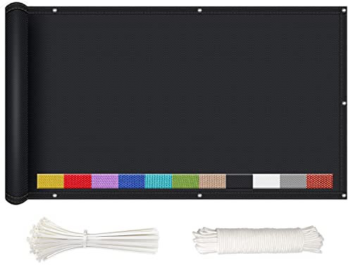 NKADNB Brise-Vue pour Balcon Panneau Deco Extérieur 65x600cm Noir Revêtement et Pare Vue de Balcon Décoratives pour Extérieur Coupe-Vent Résistant aux UV avec Attaches de câble