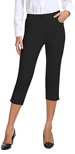 AjezMax Femme été 3/4 Pantalon de Golf Bureau Business Casual Travail Pantalons avec Poches Taille Haute Stretch