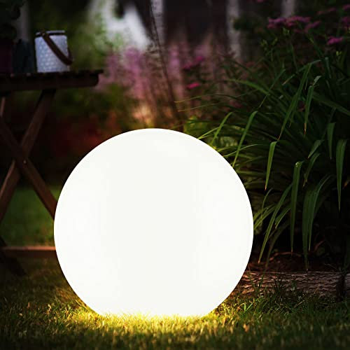 Solarlampen für Außen Kugel Gartenleuchten Erdspieß Kugelleuchte Solar LED Solarkugel für den Garten, weiß Silber, LED warmweiß, Durchmesser:20 cm