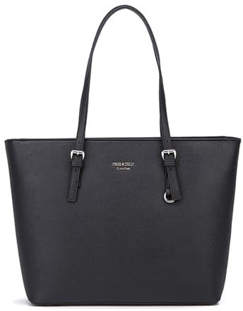 Princely London Shopper Beverly Medium - Premium Handtasche Damen - Geräumige Shopper-Tasche mit Reißverschluss & Innenfächern - Schwarz
