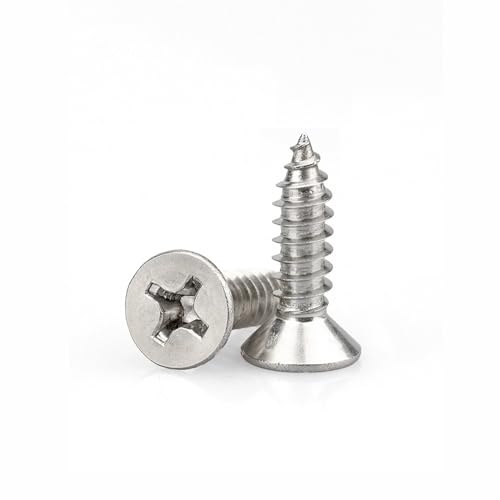 #4 x 3/8 - 304 Stainless Steel Phillips Flat Head Wood Screws, Self-Tapping & Corrosion Resistant for Door/Window Hinges, Furniture Assembly & Repair, M3x10mm (200Pcs)
