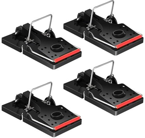 Trisiki 4 Pack Upgraded Rat Trap, Mouse Trap for Various Sizes of Rodents, High Sensitive Large Snap Trap that kills instantly, Reusable Heavy Duty Trap for Indoors & Outdoors