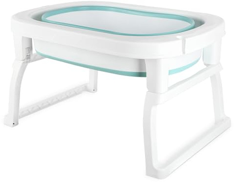 Vikbart babybadkar, kudde, sköljhuvud för baby, babybadkar, ultrakompakt vikbart babybadkar för spädbarn från 0 till 6 år - ta med en pall-72 x 51 x 42 cm - blå
