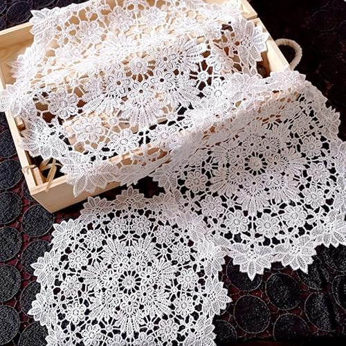 SYSUII Juego de 6 manteles individuales redondos de encaje blanco hechos a mano de ganchillo, camino de mesa hecho a mano, tapetes de encaje de ganchillo, mantel para tazas, jarrones, cocina, comedor