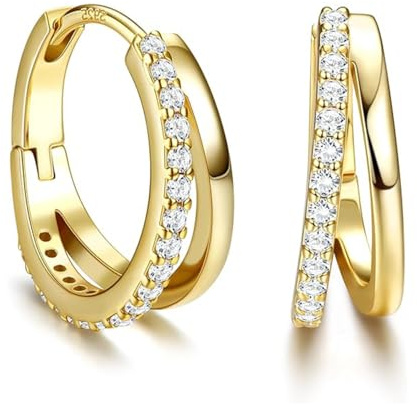 Chunky Gold Hoop Earrings,Hypoallergenic Lightweight Trendy Gold/Silver Chunky Hoop Earrings, Small Thick Oval Open Double Hoop Piercing Earrings for Women Girls (14K Gold)