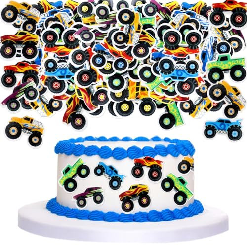40Pcs Edible Monster Truck Cupcake Toppers Edible Monster Truck Cupcake Decoration Picks Monster Truck Theme Baby Shower Boys Birthday Party Cake Supplies