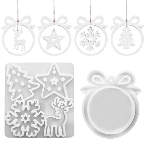 Silikonform Weihnachten Anhänger, Silikonformen Gießformen Weihnachten Silikonform Stern Silikonformen Weihnachten Baum Elch Anhänger Gießform Weihnachten Epoxidharz Formen für Handwerk (A)