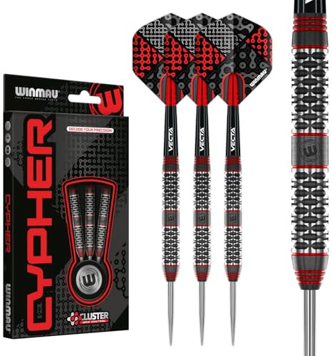 WINMAU Darts Cypher 26g 90% Tungsten Steel Tip Darts Set with Dart Flights and Dart Shafts (Stems)