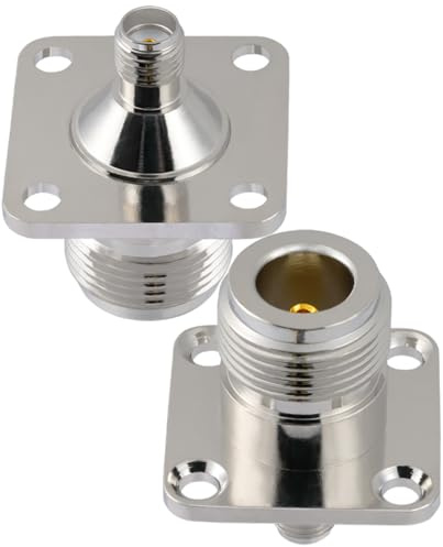 Vecys 2 Stuks SMA Hona till N Hona 4 Håls Panelmontera RF Koaxial Adapter 50 Ohm Låg Förlust N Typ till SMA Fläns Chassifäste Kontakt för WiFi Radio RF Koaxial Antenn
