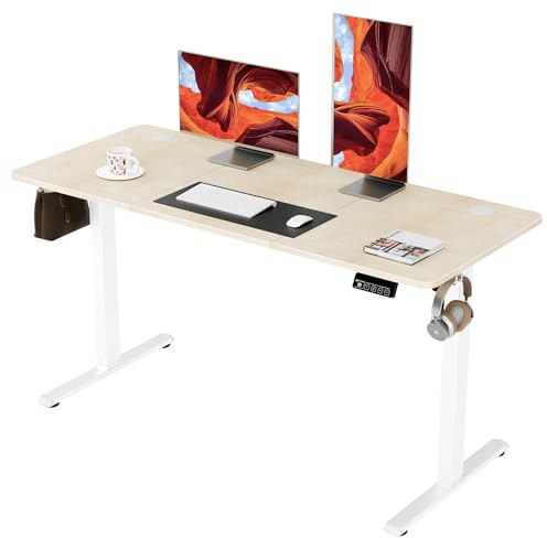 ERGOMAKER Höjdjusterbart Skrivbord 140x60cm, 2 Minnespositioner, Guld Ek | Höjdjusterbart skrivbord 73-118cm, Maxlast 70kg, 2 Krokar, Smart panel med säkerhetslås, Lamellskiva, Hemmakontor & gaming