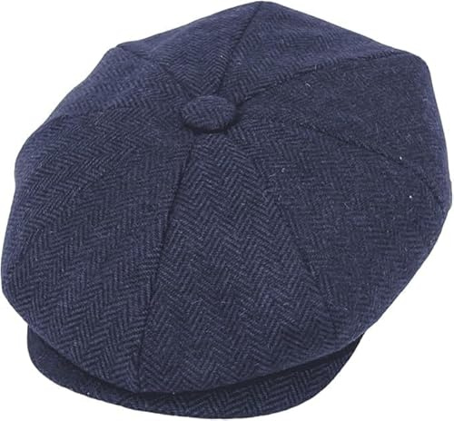 Peaky Hat Baker Men Women Newsboy Style Peaked Cap Herringbone Tweed Gatsby Retro Flat Cap for Vintage Look (UK, Alpha, M, Navy Herringbone)