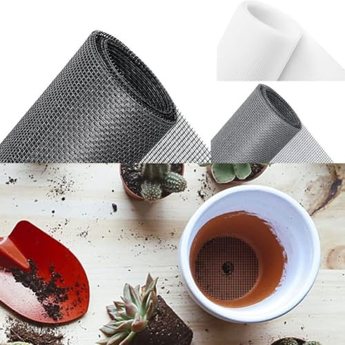Drenaje apto para bonsáis con 10 almohadillas redondas de malla que mantiene la tierra segura en macetas (negro, 20 x 30 cm)