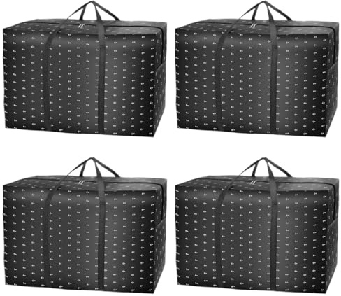 4 Pack Large Heavy Duty Moving Bags, 37 gal Storage Bags with Strong Zipper & Carrying Handles– For Moving, College Dorm, Travel Camping, Christmas Decorations& Home Storage (Black)