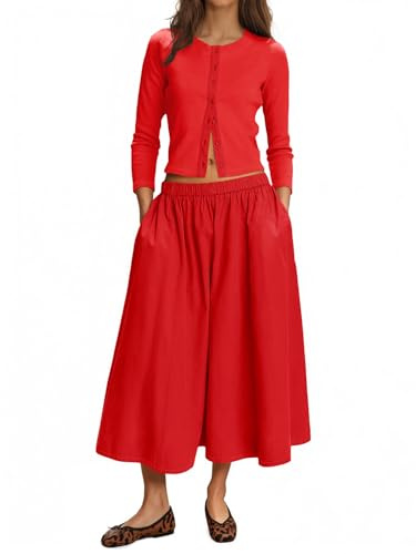 Tankaneo Conjunto de falda de 2 piezas para mujer, casual, de punto | Conjunto de suéter tipo cárdigan para mujer, conjunto de descanso, vacaciones, viajes, conjunto de vestido a juego