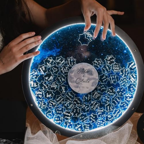 Libro degli ospiti per matrimonio celestiale alternativo con luna e stelle, cartello personalizzato per matrimonio, luce LED, libro degli ospiti personalizzato sotto le stelle, luce notturna per