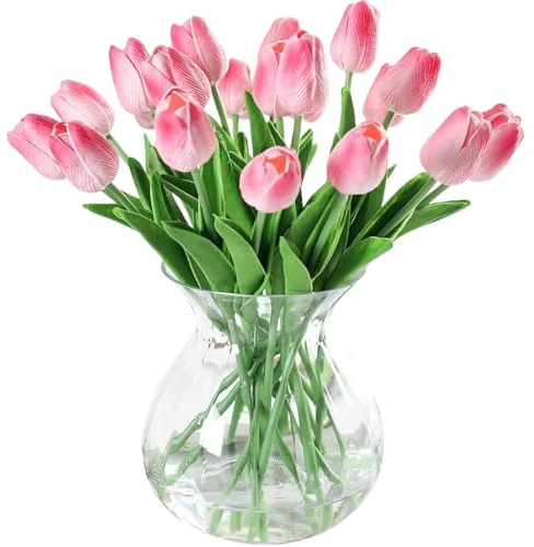 MHDAMAI Tulipanes Artificiales de Látex,10PCS Ramos de Flores Falsos de Tulipanes Realistas para Hogar, Bodas, Fiestas, Decoración de Oficinas, Arreglos Florales (Rosa)