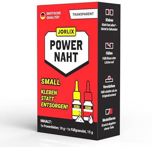 JORLIX POWERNAHT – 2K Schweissnaht Kleber Set | Small 25g | Sekundenkleber extra stark & Füllgranulat | Kunststoff, Metall, Holz, GFK & PVC uvm. | Deutsche Marke – wasserfest & hitzebeständig
