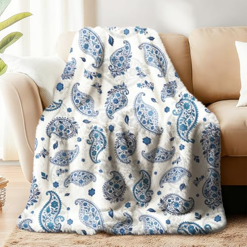 WADORN Couverture Bohe Paisley, Couverture Douillette en Flanelle Douce et Moelleuse à Motif Floral Botanique Vintage pour Maison Bureau Chambre à Coucher Salon Canapé Lit Les Vacances 150x130cm