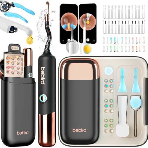 BEBIRD EarSight Ultra 5G WiFi öronrengöring med flexibel kamera, öronvaxborttagarset med 30+ tillbehör, säker vårdapparat för hemanvändning stjärnor svart