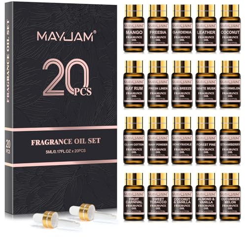 MAYJAM Fragrance Oil Gift Set, Top 20 Essential Oils Variety Pack for Diffusers for Home, Long Lasting Scented Oils for Soap Candle Making - 5ml/0.17fl.oz