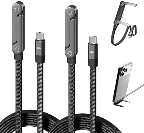 CPKONUUIP 2 unidades 2 en 1 cable de carga con soporte, cable de carga lateral, cable de carga rápida USB C, múltiples posiciones ajustables, para smartphones, tabletas, ordenadores portátiles