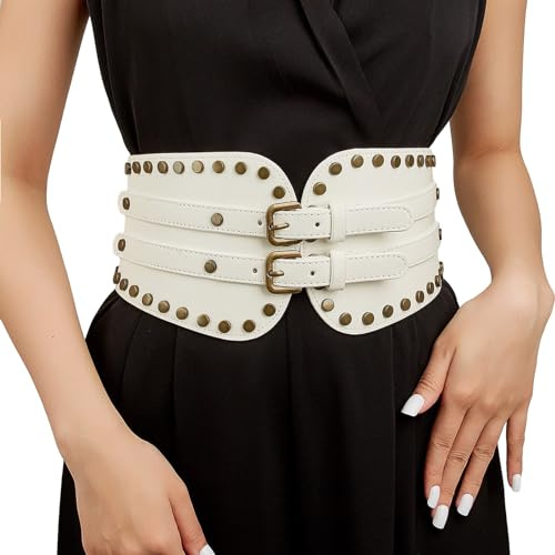 Bwuikim Camisa de mujer con cinturón de cintura ancha, vintage, elegante, corsé debajo del busto, sello ancho elástico para cinturones para estirarse para meter, blanco, Talla única