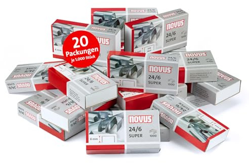 Novus häftklamrar 24/6 DIN SUPER – häftklamrar för kontorshäftapparater och häfttång, 20 000 stycken i 20 förpackningar med 1 000 stycken