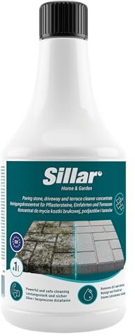 Sillar Detergente Pietra Concentrato 1 l per Pavimenti Esterni, Autobloccanti e Terrazze, contro Olio, Muschio, Patina Verde, Sporco Ostinato, per Idropulitrice, Spruzzatore, Spazzola