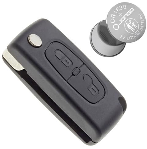 Jongo - Carcasa de Llave sin Cuchilla Compatible con Peugeot 207, 307 y 308 | CE0536 | Caja Llave Plip Coche Utilitario Mando a distancia 2 Botones con Pila CR1620